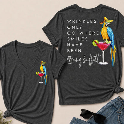 "Wrinkles Only Go Where Smiles Have Been" – Jimmy Buffett Tribute V-Neck Tee