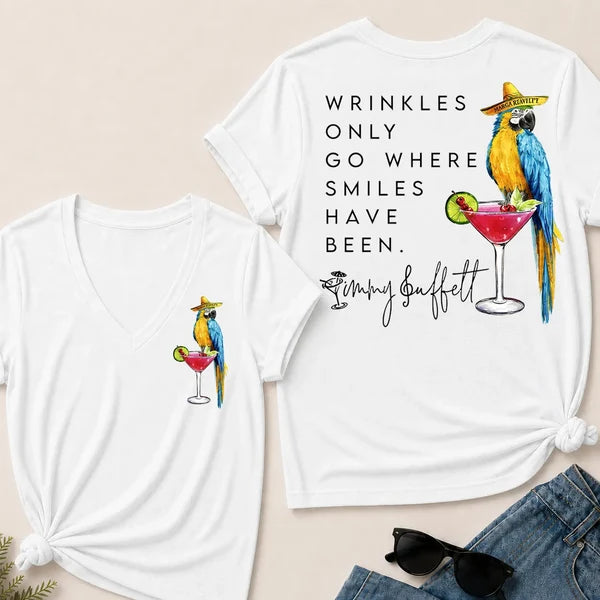 "Wrinkles Only Go Where Smiles Have Been" – Jimmy Buffett Tribute V-Neck Tee